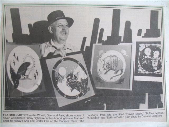 Jim Wheat with some of his work June 1995 Parsons, Ks. Art & Craft Fair which he helped organize in 1962.