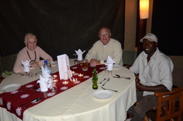 Christmas dinner at the Serengiti Lodge with Carolyn, me and our guide, Willie.